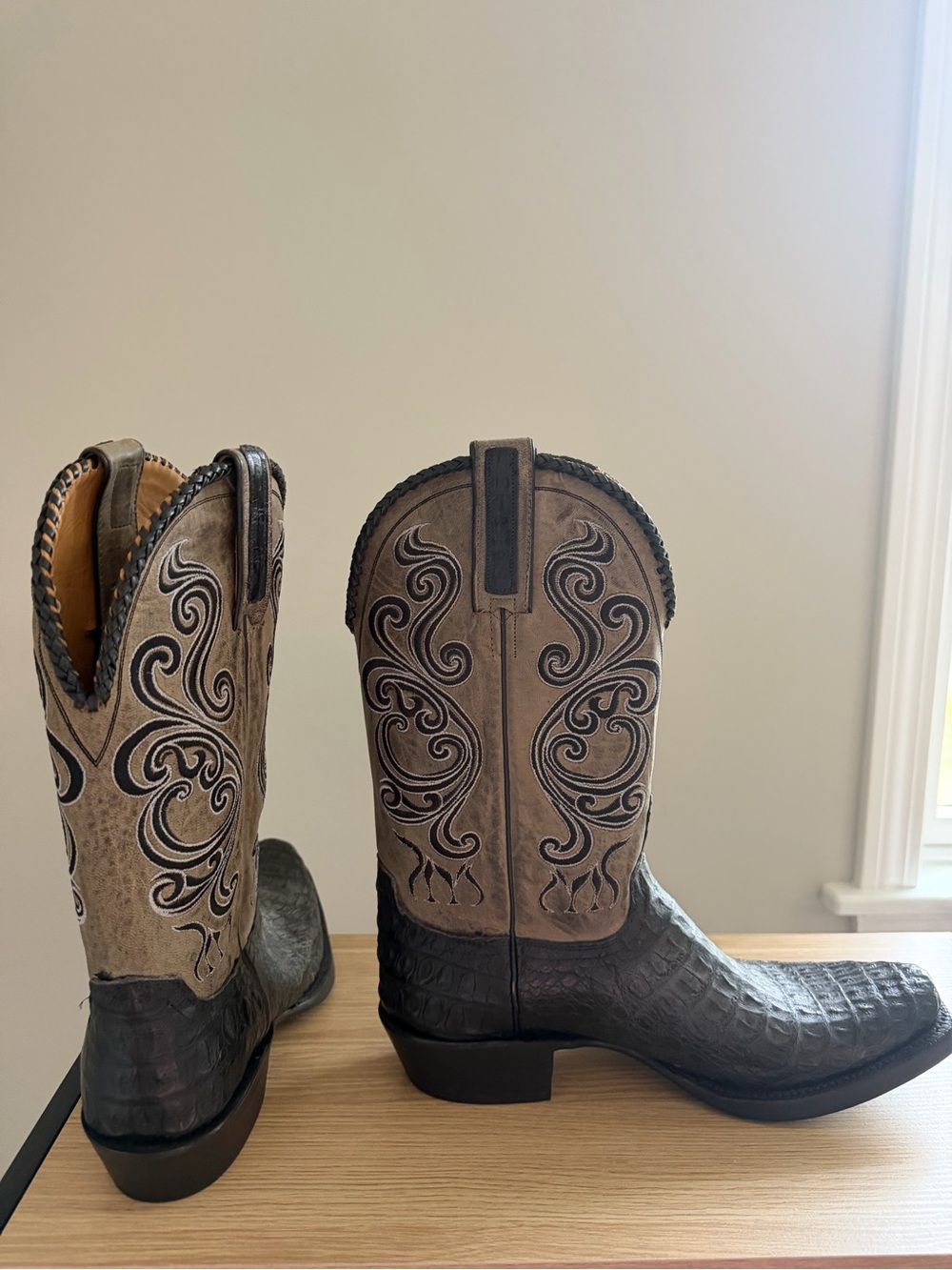 Lucchese Black & Tan Exotic Leather Western Boots - Picture 4 of 6